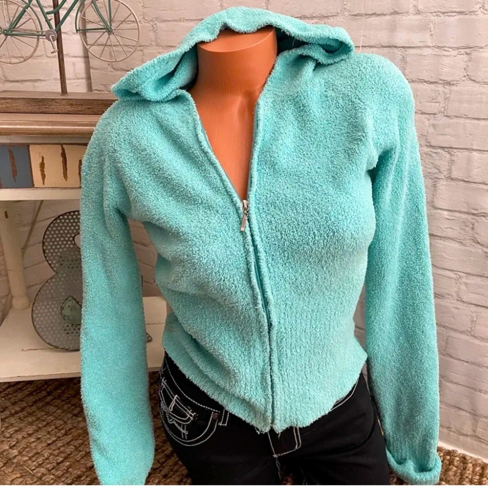 Wet Seal Boucle Full ZIP Crop Hoodie Sweater L Worn Once!